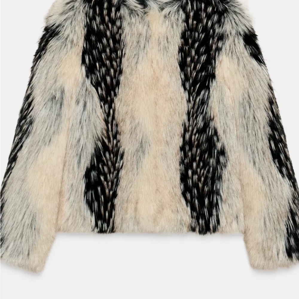 Zara Black and Cream Teddy Jacket